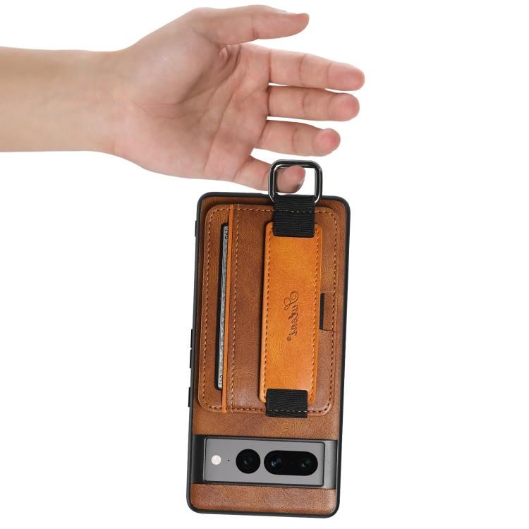 For Googel Pixel 10 Suteni H13 Card Wallet Wrist Strap Holder PU Phone Case(Brown) - Google Cases by Suteni | Online Shopping UK | buy2fix