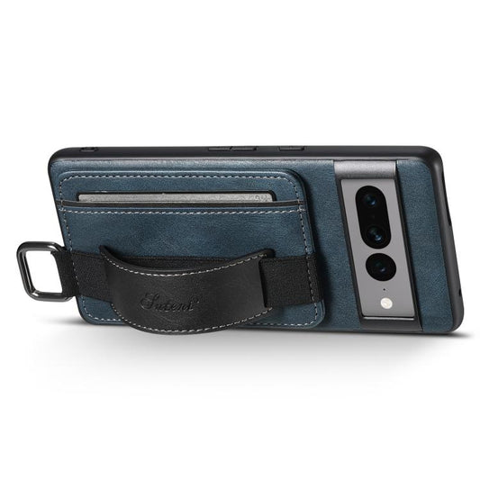 For Googel Pixel 10 Suteni H13 Card Wallet Wrist Strap Holder PU Phone Case(Blue) - Google Cases by Suteni | Online Shopping UK | buy2fix