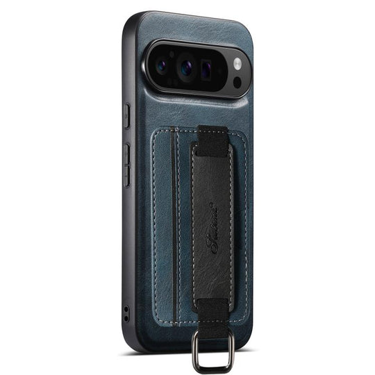 For Googel Pixel 10 Suteni H13 Card Wallet Wrist Strap Holder PU Phone Case(Blue)