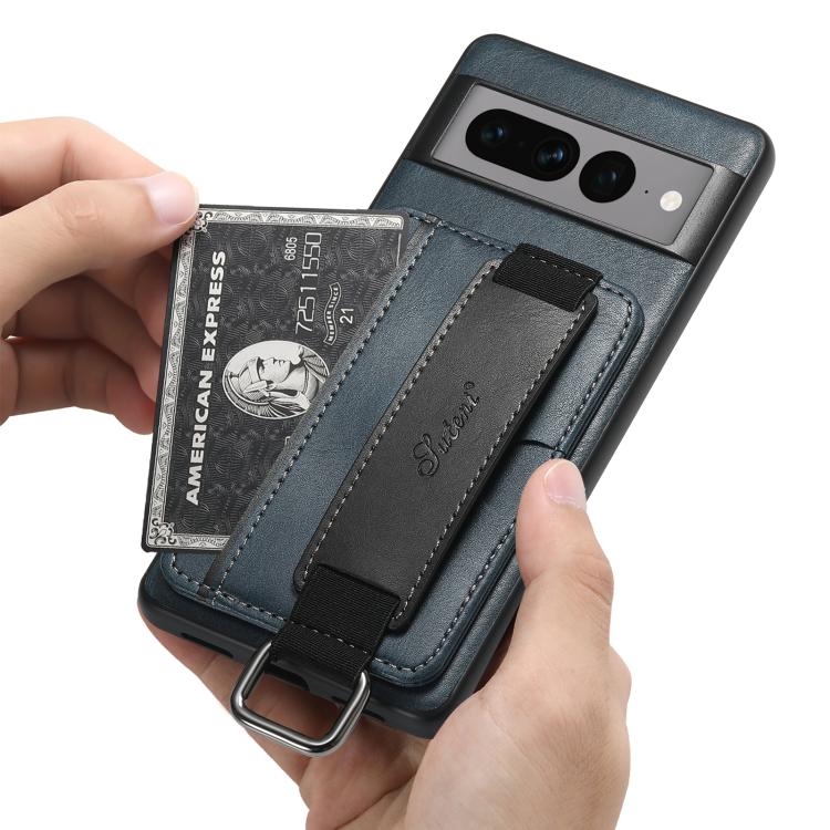 For Googel Pixel 10 Suteni H13 Card Wallet Wrist Strap Holder PU Phone Case(Blue) - Google Cases by Suteni | Online Shopping UK | buy2fix