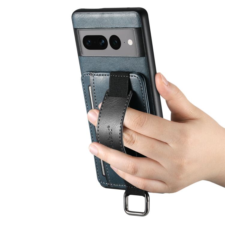 For Googel Pixel 10 Suteni H13 Card Wallet Wrist Strap Holder PU Phone Case(Blue) - Google Cases by Suteni | Online Shopping UK | buy2fix