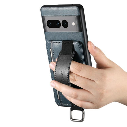 For Googel Pixel 10 Suteni H13 Card Wallet Wrist Strap Holder PU Phone Case(Blue) - Google Cases by Suteni | Online Shopping UK | buy2fix