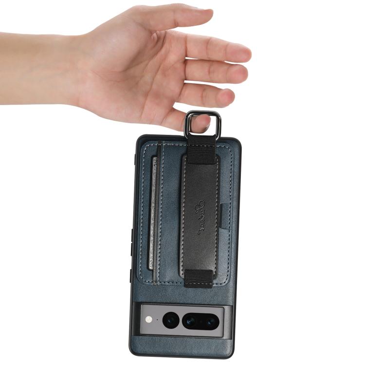 For Googel Pixel 10 Suteni H13 Card Wallet Wrist Strap Holder PU Phone Case(Blue) - Google Cases by Suteni | Online Shopping UK | buy2fix
