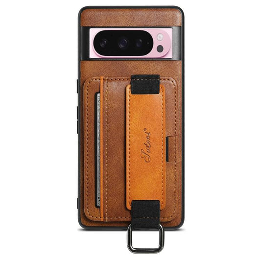 For Googel Pixel 10 Pro Suteni H13 Card Wallet Wrist Strap Holder PU Phone Case(Brown) - Google Cases by Suteni | Online Shopping UK | buy2fix