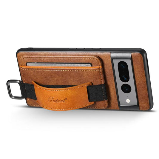 For Googel Pixel 10 Pro Suteni H13 Card Wallet Wrist Strap Holder PU Phone Case(Brown) - Google Cases by Suteni | Online Shopping UK | buy2fix