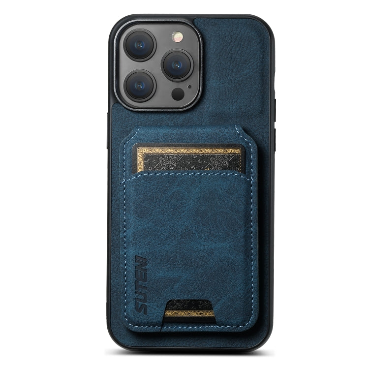 For iPhone 15 Pro Max Suteni H02 Litchi Leather Card Wallet Stand Back Phone Case(Blue) by Suteni