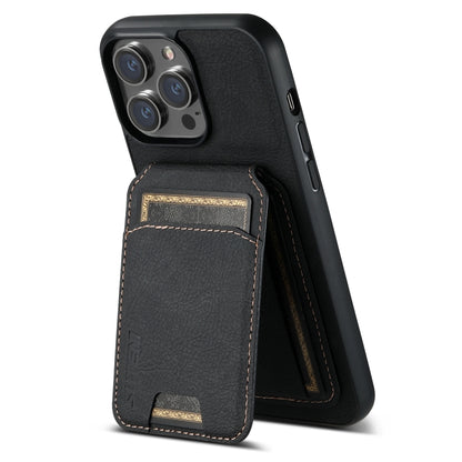 For iPhone 15 Suteni H02 Litchi Leather Card Wallet Stand Back Phone Case(Black) - iPhone 15 Cases by Suteni | Online Shopping UK | buy2fix