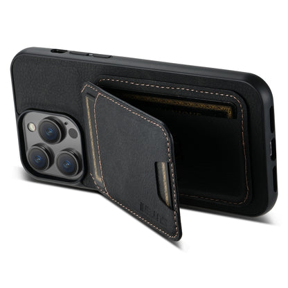 For iPhone 15 Suteni H02 Litchi Leather Card Wallet Stand Back Phone Case(Black) - iPhone 15 Cases by Suteni | Online Shopping UK | buy2fix