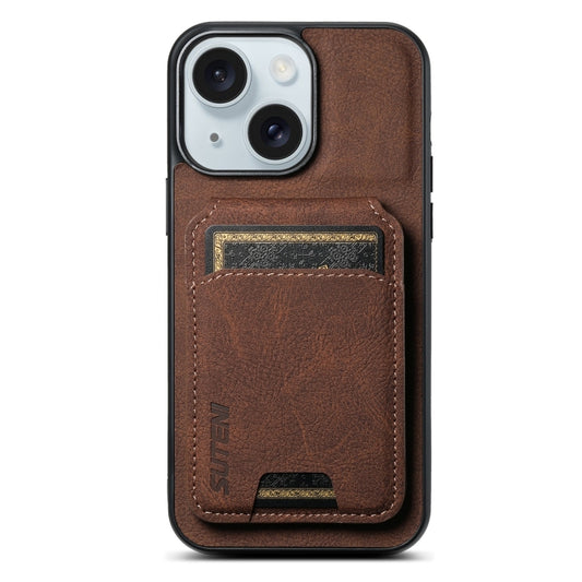 For iPhone 15 Suteni H02 Litchi Leather Card Wallet Stand Back Phone Case(Brown) - iPhone 15 Cases by Suteni | Online Shopping UK | buy2fix