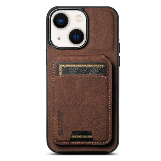 For iPhone 14 Suteni H02 Litchi Leather Card Wallet Stand Back Phone Case(Brown) - iPhone 14 Cases by Suteni | Online Shopping UK | buy2fix