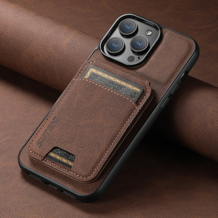 For iPhone 14 Suteni H02 Litchi Leather Card Wallet Stand Back Phone Case(Brown) - iPhone 14 Cases by Suteni | Online Shopping UK | buy2fix
