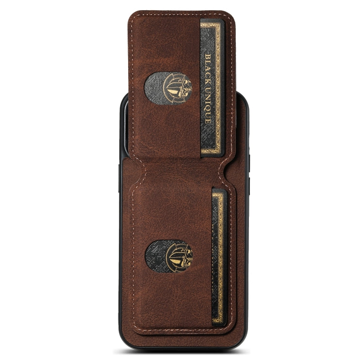 For iPhone 14 Suteni H02 Litchi Leather Card Wallet Stand Back Phone Case(Brown) - iPhone 14 Cases by Suteni | Online Shopping UK | buy2fix