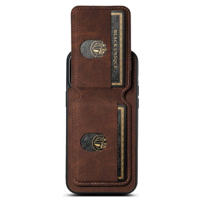 For iPhone 14 Suteni H02 Litchi Leather Card Wallet Stand Back Phone Case(Brown) - iPhone 14 Cases by Suteni | Online Shopping UK | buy2fix