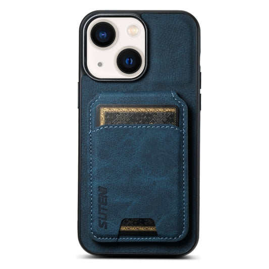 For iPhone 14 Suteni H02 Litchi Leather Card Wallet Stand Back Phone Case(Blue) - iPhone 14 Cases by Suteni | Online Shopping UK | buy2fix