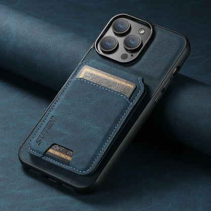 For iPhone 14 Suteni H02 Litchi Leather Card Wallet Stand Back Phone Case(Blue) - iPhone 14 Cases by Suteni | Online Shopping UK | buy2fix