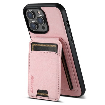 For iPhone 14 Suteni H02 Litchi Leather Card Wallet Stand Back Phone Case(Pink) - iPhone 14 Cases by Suteni | Online Shopping UK | buy2fix