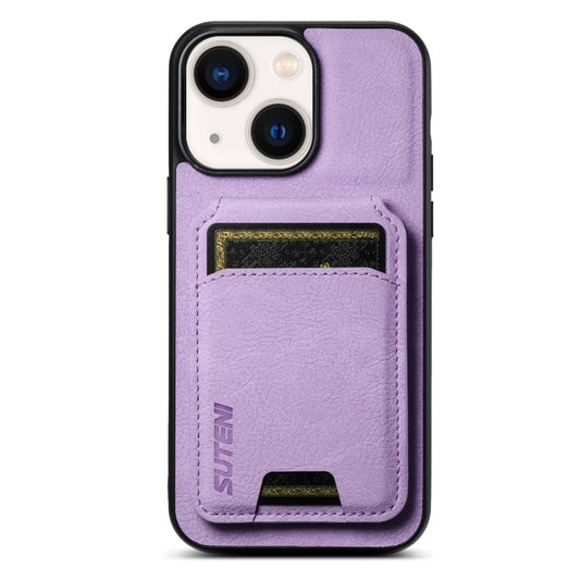 For iPhone 14 Suteni H02 Litchi Leather Card Wallet Stand Back Phone Case(Purple) - iPhone 14 Cases by Suteni | Online Shopping UK | buy2fix