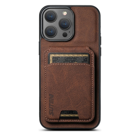 For iPhone 13 Pro Max Suteni H02 Litchi Leather Card Wallet Stand Back Phone Case(Brown)