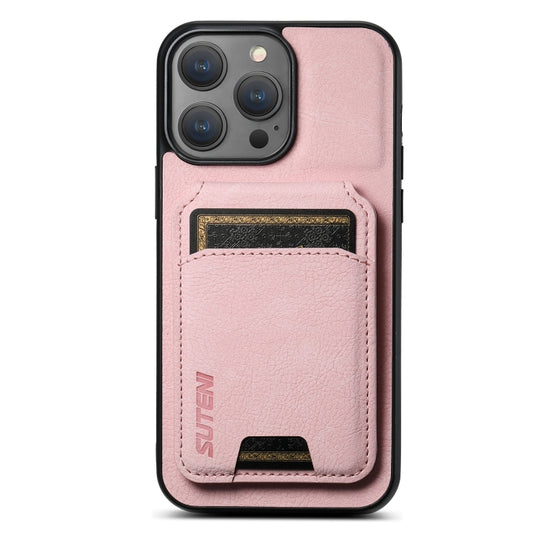 For iPhone 13 Pro Suteni H02 Litchi Leather Card Wallet Stand Back Phone Case(Pink)