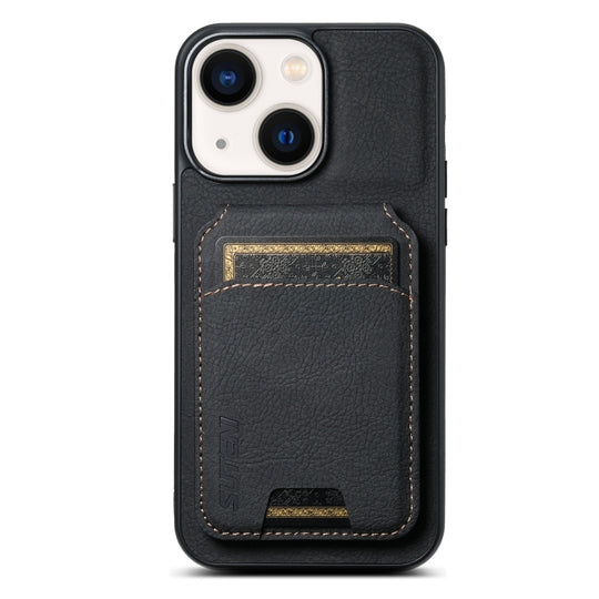 For iPhone 13 Suteni H02 Litchi Leather Card Wallet Stand Back Phone Case(Black)