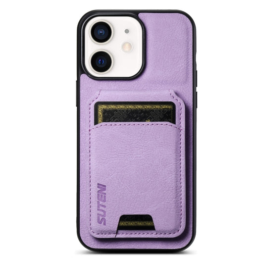 For iPhone 12 / 12 Pro Suteni H02 Litchi Leather Card Wallet Stand Back Phone Case(Purple) - iPhone 12 / 12 Pro Cases by Suteni | Online Shopping UK | buy2fix