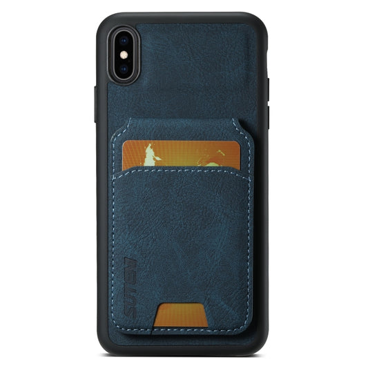 For iPhone X / XS Suteni H02 Litchi Leather Card Wallet Stand Back Phone Case(Blue) - More iPhone Cases by Suteni | Online Shopping UK | buy2fix