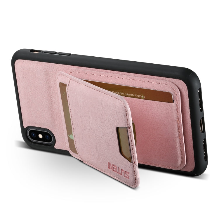 For iPhone X / XS Suteni H02 Litchi Leather Card Wallet Stand Back Phone Case(Pink) - More iPhone Cases by Suteni | Online Shopping UK | buy2fix