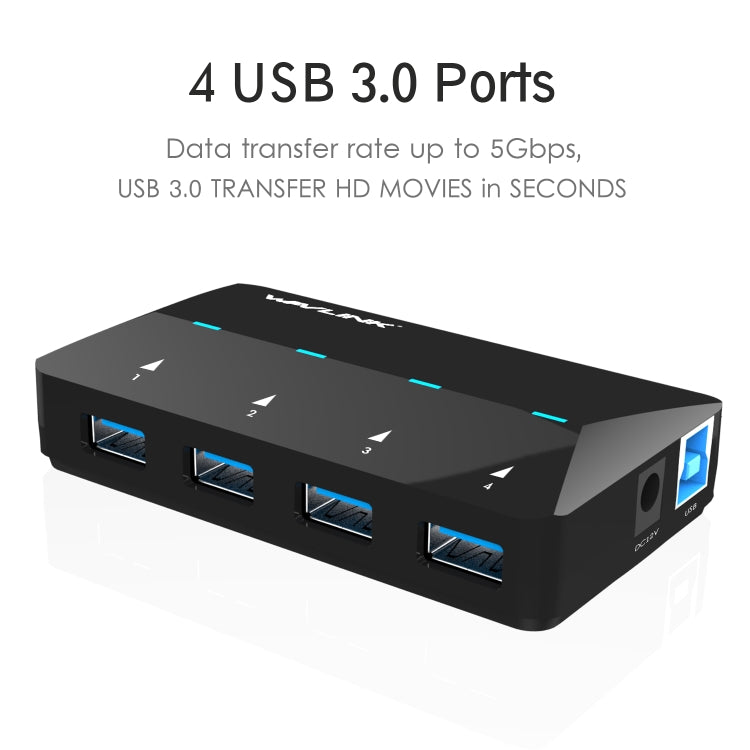 WAVLINK WL-UH3042P1 2.4A Fast Charging Adapter for Keyboard Mouse 4-Port USB3.0 HUB(UK Plug) - USB 3.0 HUB by WAVLINK | Online Shopping UK | buy2fix