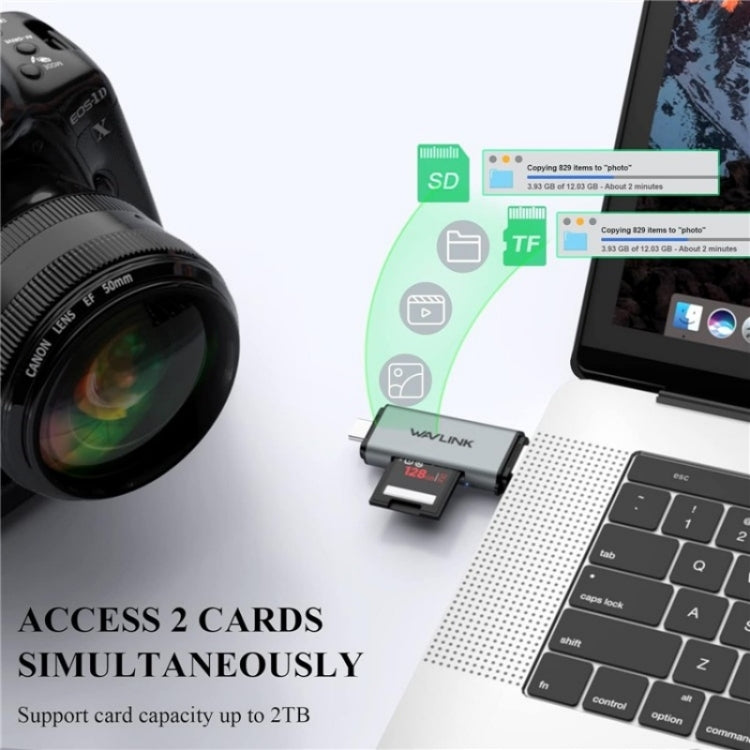 WAVLINK WL-CR3002 Multi-Function Mini Aluminum Alloy Shell Type-C+USB3.0 SD/TF Card Reader by buy2fix