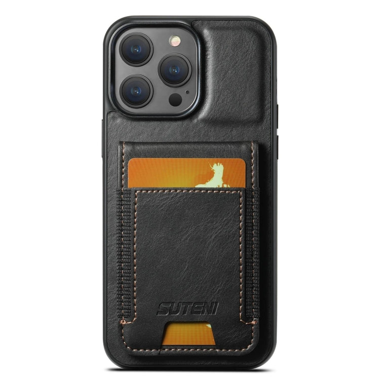 For iPhone 15 Pro Suteni H03 Oil Wax Leather Wallet Stand Back Phone Case(Black) - iPhone 15 Pro Cases by Suteni | Online Shopping UK | buy2fix