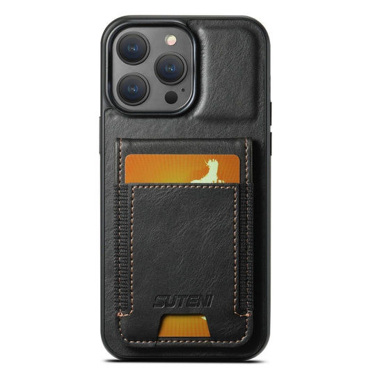 For iPhone 15 Pro Suteni H03 Oil Wax Leather Wallet Stand Back Phone Case(Black) - iPhone 15 Pro Cases by Suteni | Online Shopping UK | buy2fix