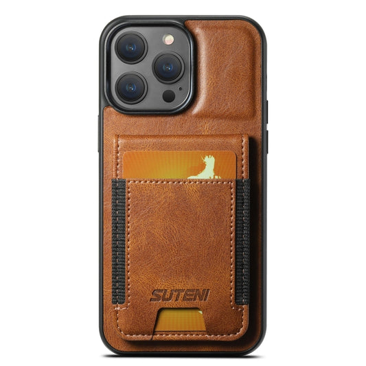 For iPhone 15 Pro Suteni H03 Oil Wax Leather Wallet Stand Back Phone Case(Brown) - iPhone 15 Pro Cases by Suteni | Online Shopping UK | buy2fix