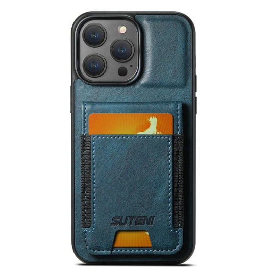 For iPhone 15 Pro Suteni H03 Oil Wax Leather Wallet Stand Back Phone Case(Blue) - iPhone 15 Pro Cases by Suteni | Online Shopping UK | buy2fix