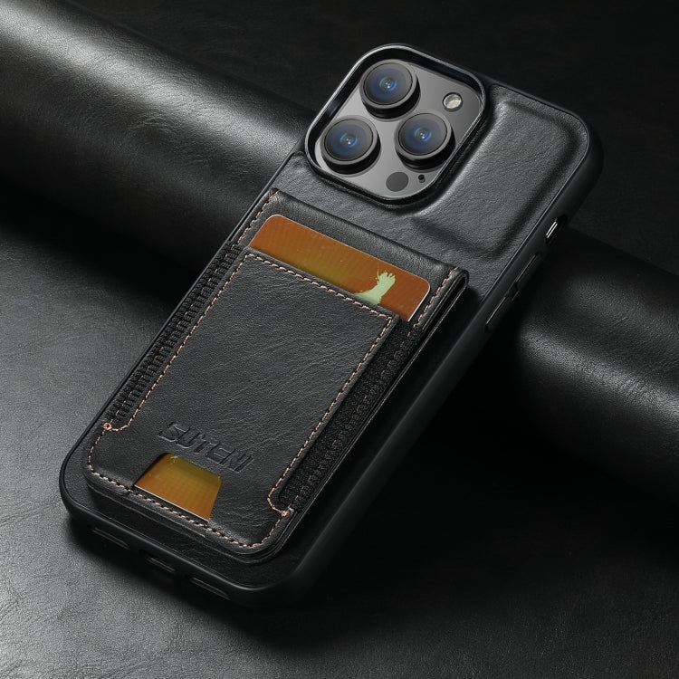 For iPhone 14 Suteni H03 Oil Wax Leather Wallet Stand Back Phone Case(Black) - iPhone 14 Cases by Suteni | Online Shopping UK | buy2fix