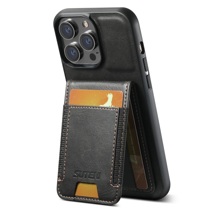 For iPhone 14 Suteni H03 Oil Wax Leather Wallet Stand Back Phone Case(Black) - iPhone 14 Cases by Suteni | Online Shopping UK | buy2fix