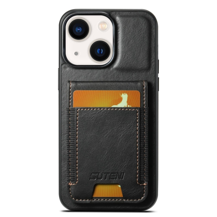 For iPhone 14 Suteni H03 Oil Wax Leather Wallet Stand Back Phone Case(Black) - iPhone 14 Cases by Suteni | Online Shopping UK | buy2fix