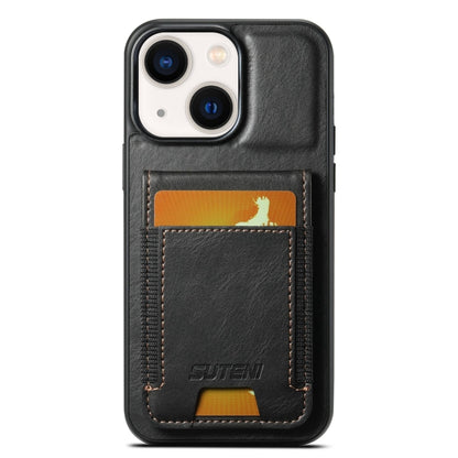 For iPhone 14 Suteni H03 Oil Wax Leather Wallet Stand Back Phone Case(Black) - iPhone 14 Cases by Suteni | Online Shopping UK | buy2fix