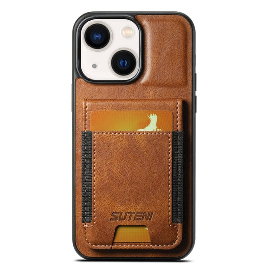 For iPhone 14 Suteni H03 Oil Wax Leather Wallet Stand Back Phone Case(Brown) - iPhone 14 Cases by Suteni | Online Shopping UK | buy2fix