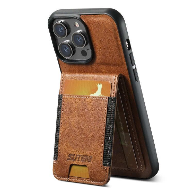 For iPhone 14 Suteni H03 Oil Wax Leather Wallet Stand Back Phone Case(Brown) - iPhone 14 Cases by Suteni | Online Shopping UK | buy2fix