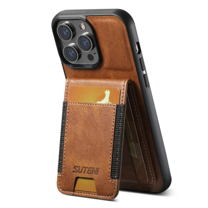 For iPhone 14 Suteni H03 Oil Wax Leather Wallet Stand Back Phone Case(Brown) - iPhone 14 Cases by Suteni | Online Shopping UK | buy2fix