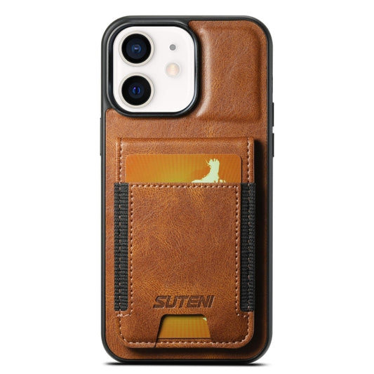 For iPhone 12 / 12 Pro Suteni H03 Oil Wax Leather Wallet Stand Back Phone Case(Brown) - iPhone 12 / 12 Pro Cases by Suteni | Online Shopping UK | buy2fix