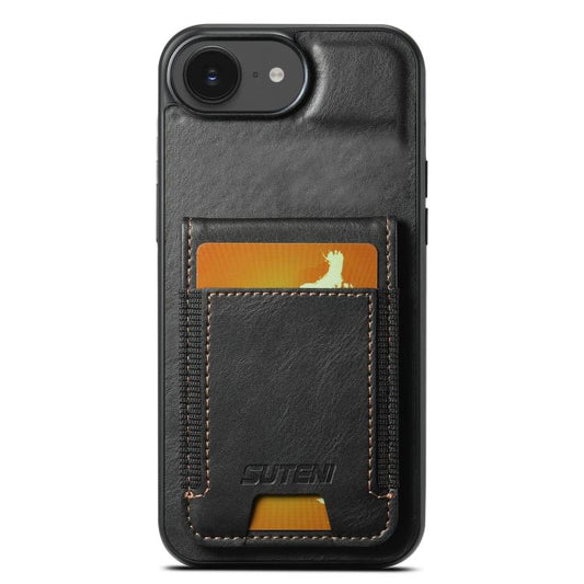 For iPhone 16e Suteni H03 Oil Wax Leather Wallet Stand Back Phone Case(Black) - iPhone 16e Cases by Suteni | Online Shopping UK | buy2fix