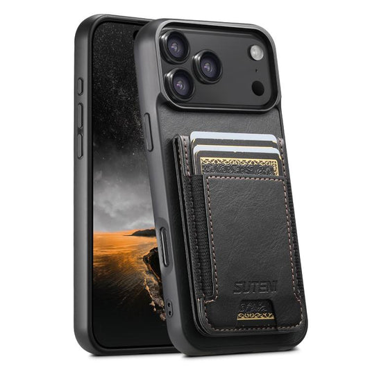 For iPhone 17 Pro Suteni H03 Oil Wax Leather Wallet Stand Back Phone Case(Black) - iPhone 17 Pro Cases by Suteni | Online Shopping UK | buy2fix