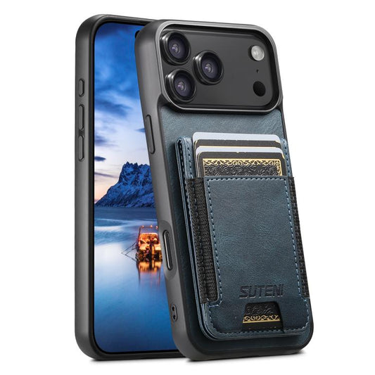 For iPhone 17 Pro Suteni H03 Oil Wax Leather Wallet Stand Back Phone Case(Blue) - iPhone 17 Pro Cases by Suteni | Online Shopping UK | buy2fix