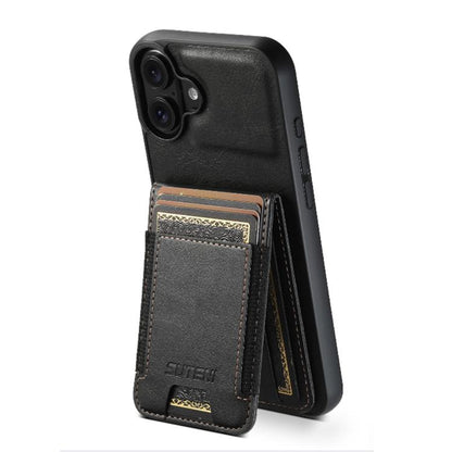 For iPhone 17 Suteni H03 Oil Wax Leather Wallet Stand Back Phone Case(Black) - iPhone 17 Cases by Suteni | Online Shopping UK | buy2fix
