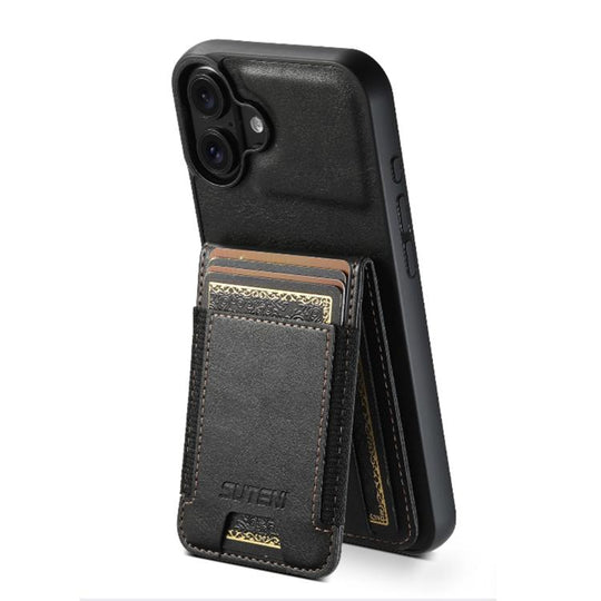 For iPhone 17 Suteni H03 Oil Wax Leather Wallet Stand Back Phone Case(Black)