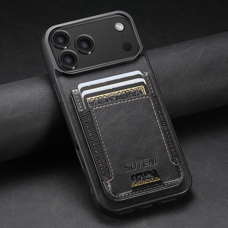 For iPhone 17 Suteni H03 Oil Wax Leather Wallet Stand Back Phone Case(Black) - iPhone 17 Cases by Suteni | Online Shopping UK | buy2fix