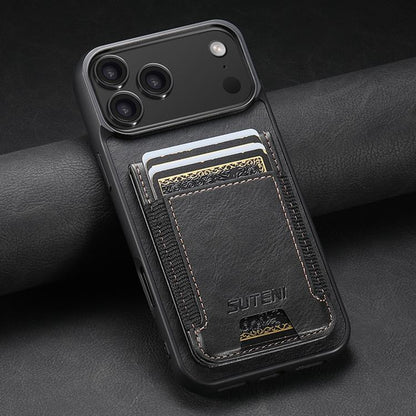For iPhone 17 Suteni H03 Oil Wax Leather Wallet Stand Back Phone Case(Black) - iPhone 17 Cases by Suteni | Online Shopping UK | buy2fix