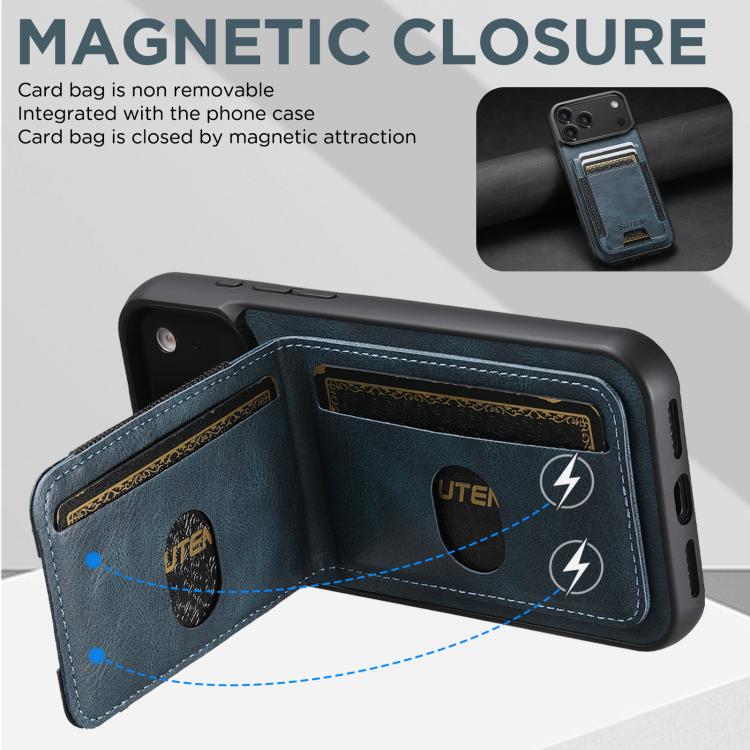 For iPhone 17 Suteni H03 Oil Wax Leather Wallet Stand Back Phone Case(Blue) - iPhone 17 Cases by Suteni | Online Shopping UK | buy2fix