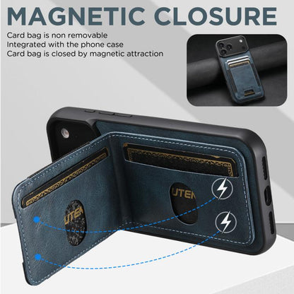 For iPhone 17 Suteni H03 Oil Wax Leather Wallet Stand Back Phone Case(Blue) - iPhone 17 Cases by Suteni | Online Shopping UK | buy2fix